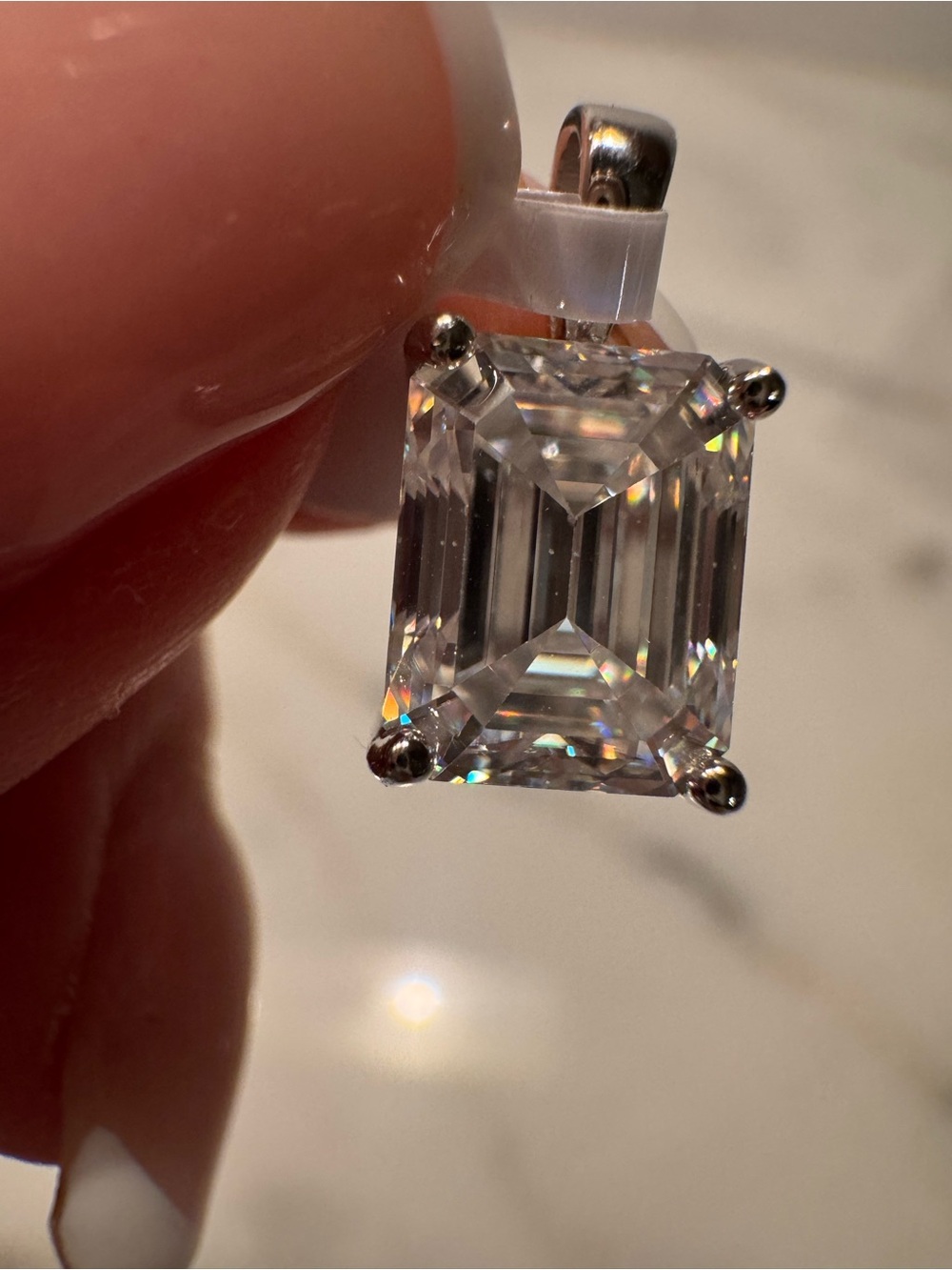 Brilliant Emerald-Cut Moissanite Pendant in Sterling Silver - 3 CT